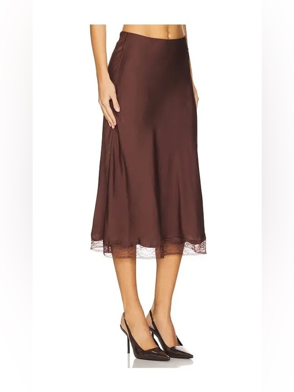 ba&sh Brown Lace-Hem Midi Slip Skirt